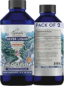 Optivida Health Colloidal Silver Liquid (2 Pack) - Premium Nano Silver Colloidal Supplement för Daily Wellness & Immune Support, Natural Liquid Silver Hydrosol för vuxna och barn, icke-GMO, Gluten-Free