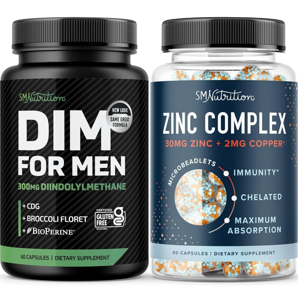 Testosteron Zink Komplex & 300mg DIM Supplement för Män för östrogen Metabolism och testosteron Support | Microbeadlet Zink Supplement (60 portioner) med DIM Komplex för Män (60 portioner)