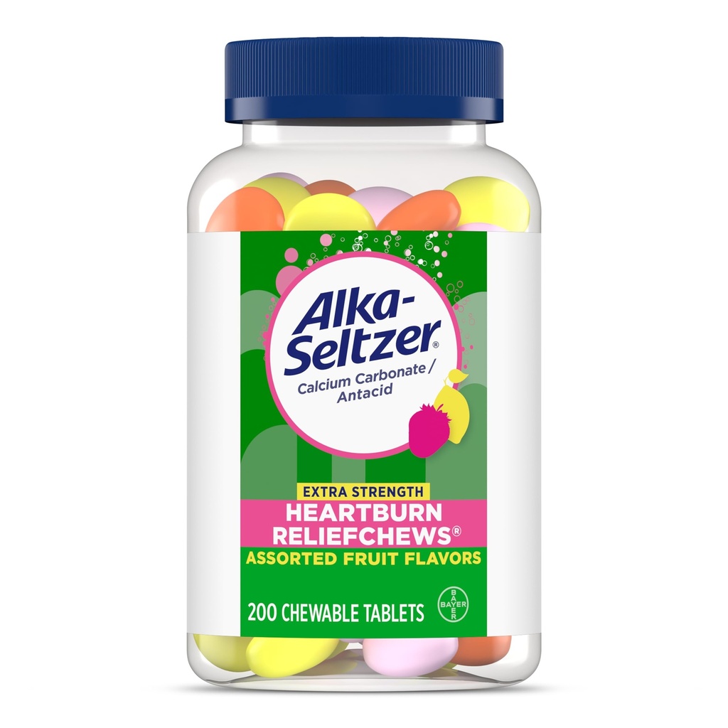 Alka-Seltzer Extra Strength Heartburn ReliefChews, Antacid för snabb Heartburn & Acid Indigestion Relief På språng, 200 Ct