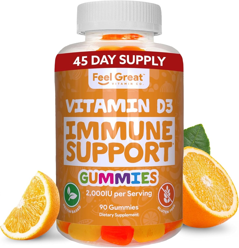 Känn bra vitamin D Gummies för vuxna | Tropisk smaksatt vegetarisk tuggbar vitamin D 2000 iu | Immun Support Supplement | Glutenfri | 45 dagars leverans
