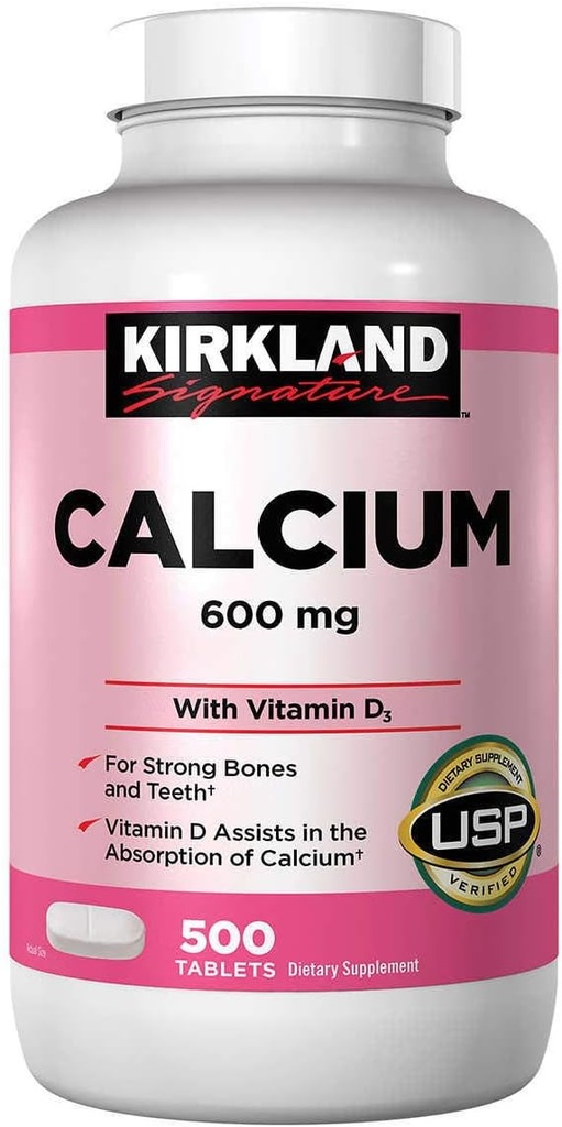 Kirkland Signature Calcium 600 mg. med vitamin D3, 500 tabletter (4 Pack)