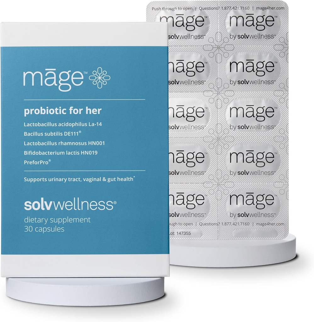 Solv Wellness Māge Probiotic för henne, Dagliga Kvinnors Prebiotiska och Probiotika Blend Nutritional Supplements för Digestive, Vaginal PH Balance, Urinary Tract Health Support, 30 kapslar