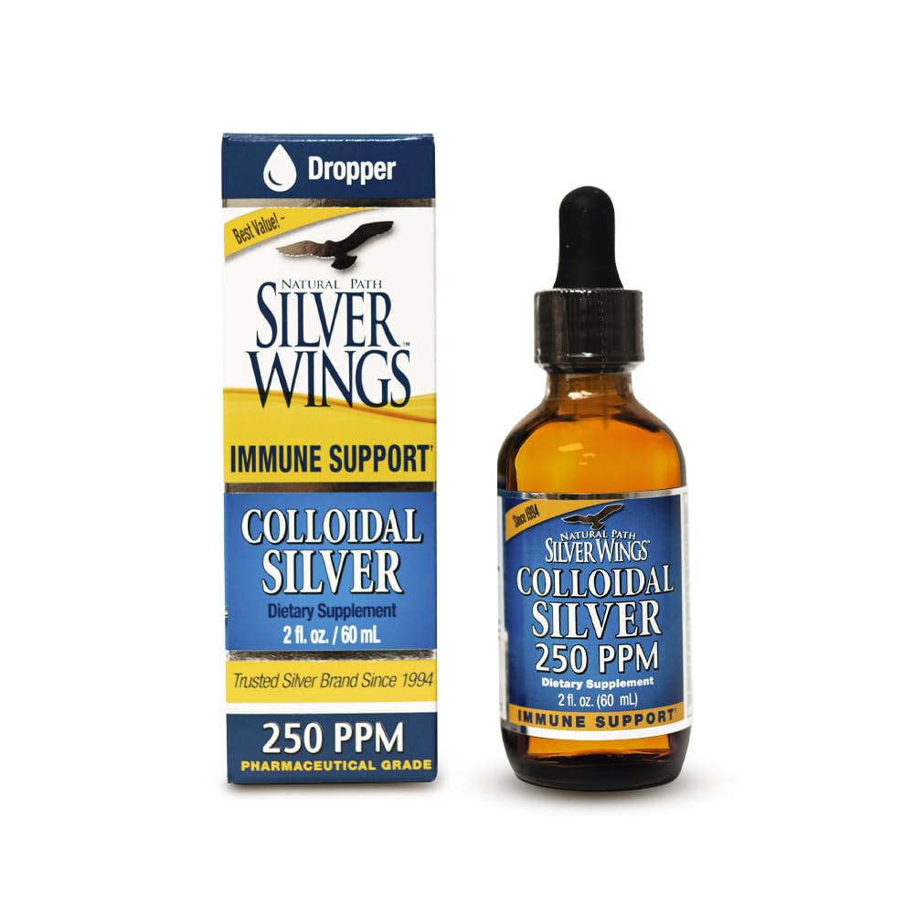 Natural Path Silver Wings Colloidal Silver Liquid - Förbättrad Immun Support Supplement - 250ppm (1250mcg) - 2oz Dropper