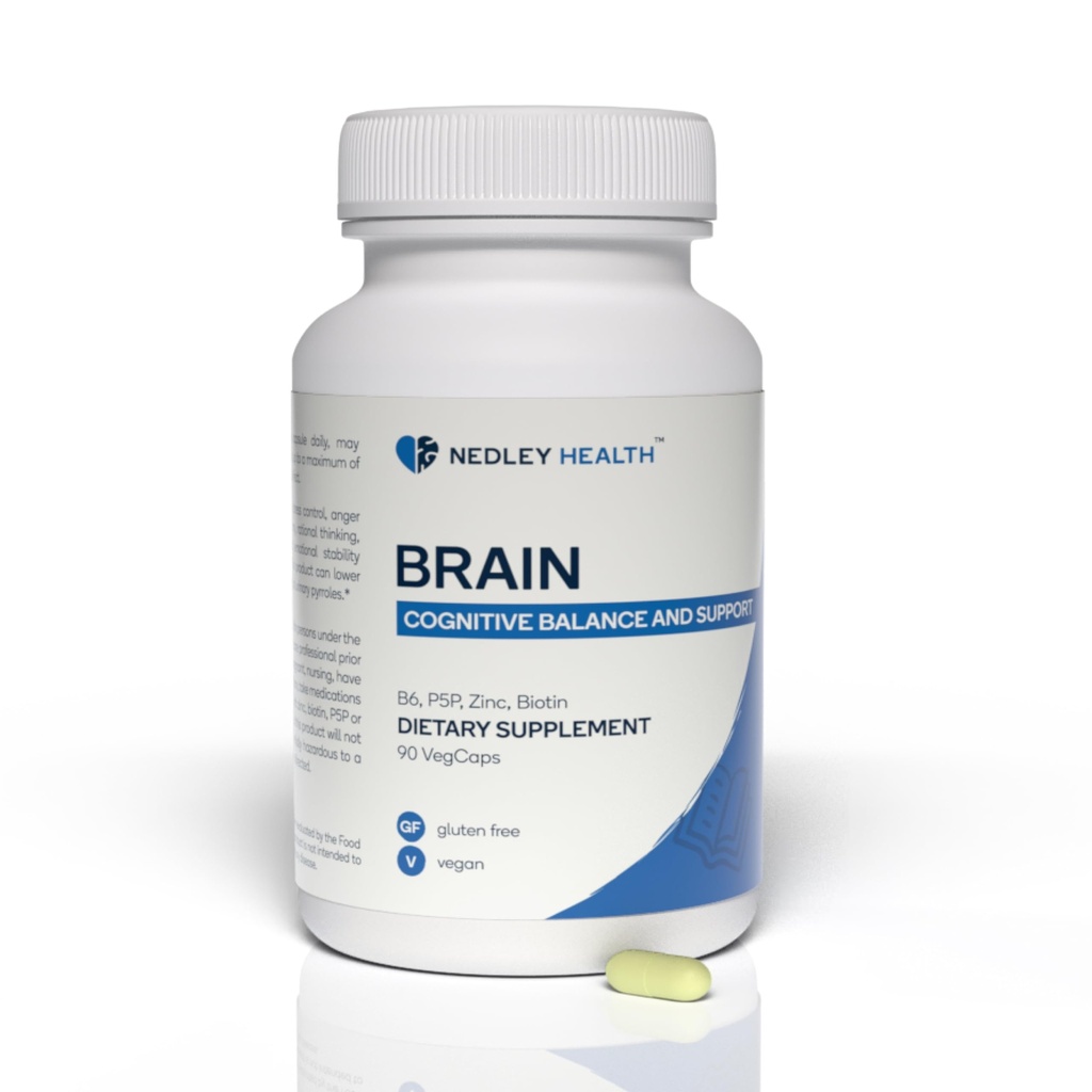 Hjärna - Balanserad Neurotransmittor Support Supplement - Zink, B6, Biotin för kognitiv funktion - 90 Veggie kapslar (Brain)
