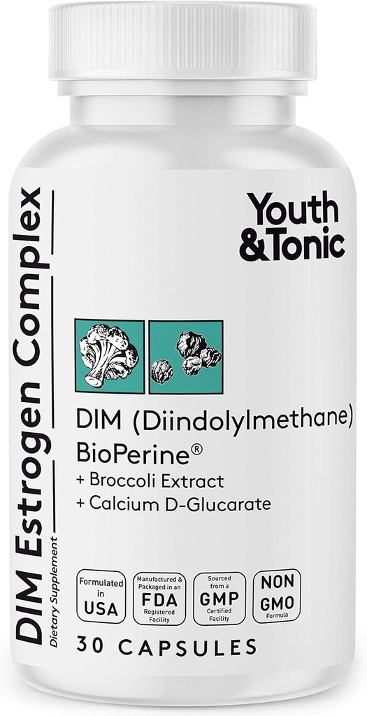 Ungdom & Tonic DIM BioPerine för östrogenmetabolism stöd | Kvinnor och män hormonbalans med överskott östrogen Blocker | Diindolylmetan tillskott - 30 piller