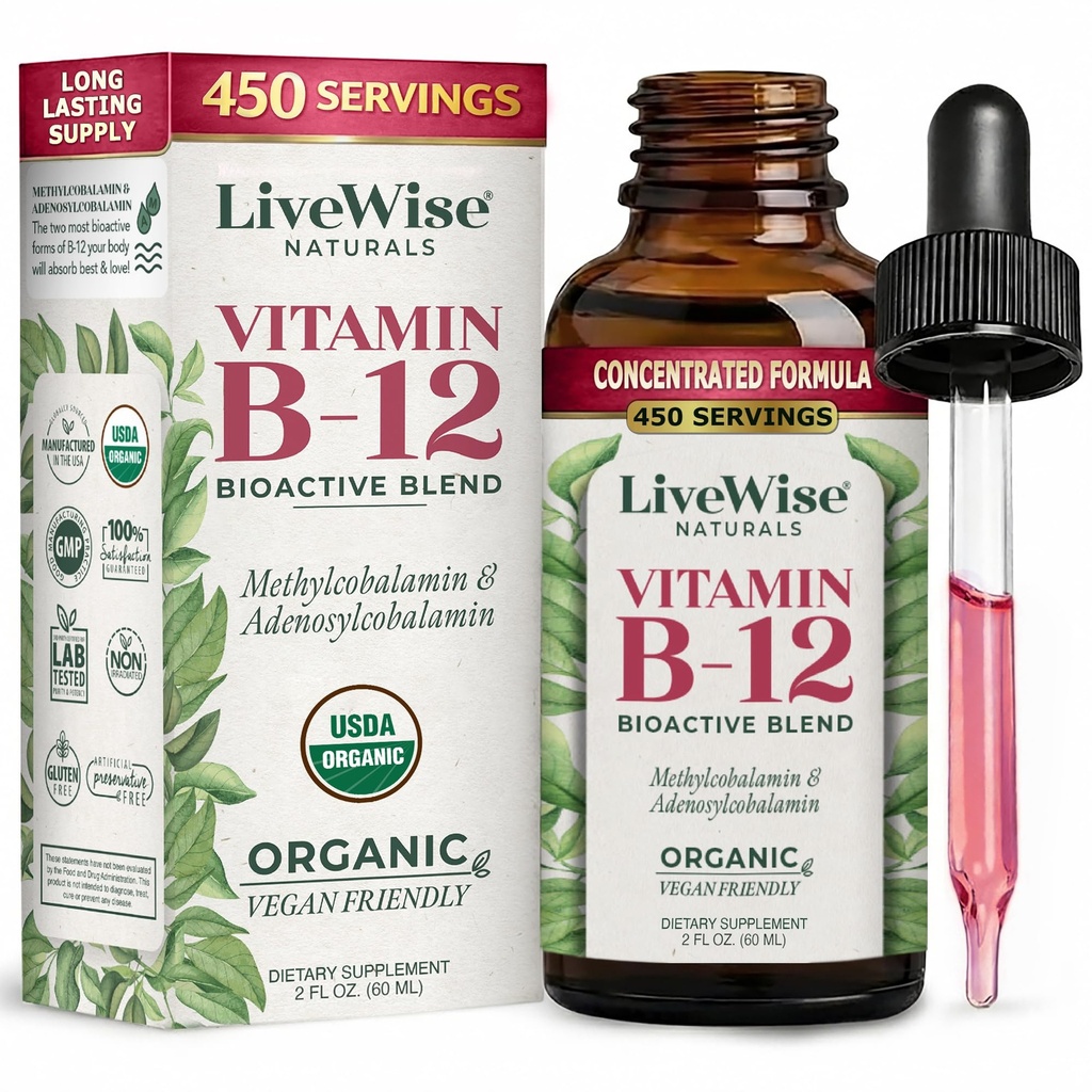 Flytande B12 Vitamin Sublingual - All-Natural Liquid Vitamin Vegan B12 Drops - Non-GMO Adenosylcobalamin Methylcobalamin B12 Supplement - Boost Your Immune System, Metabolism, Energy and Focus!