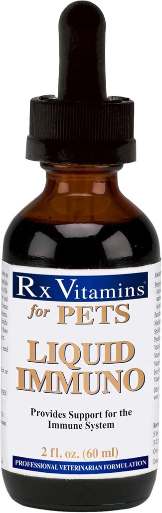Rx Vitamins Liquid Immuno Dog & Cat Immune Support - Reishi Mushroom Plus L-Lysin för katter - Dog Immunity Booster Supplement - Bacon Flavor - 2 oz.