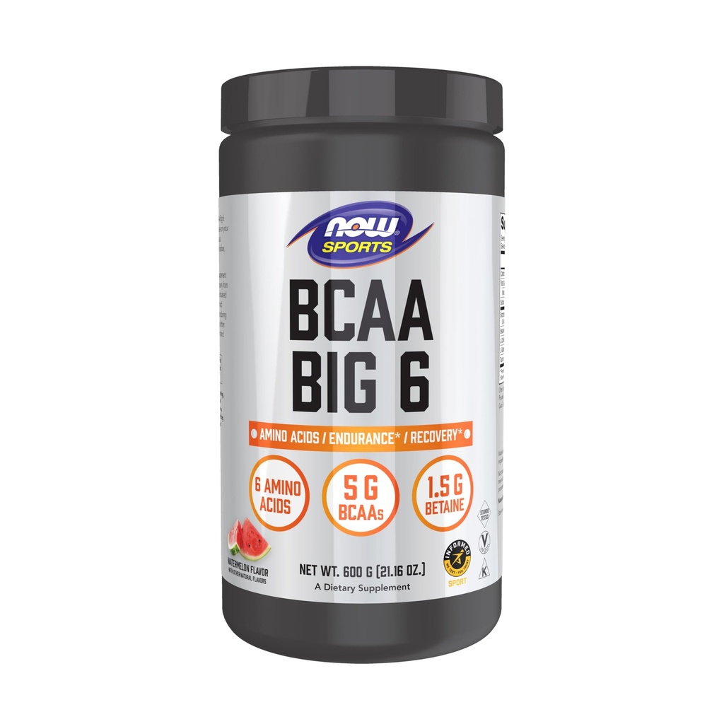 NOW Foods Sports Nutrition, BCAA (Branched Chain Amino Acids) Big 6, Watermelon Flavor, 600 Grams