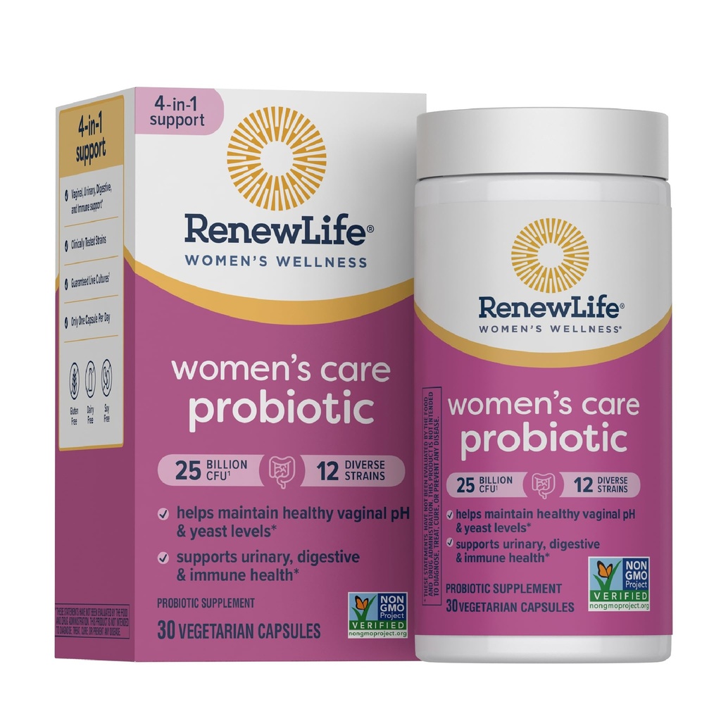 Renew Life Women's Probiotic Capsules, stöder pH Balance for Women, Vaginal, Urinary, Digestive and Immune Health, L. Rhamnosus GG, Dairy, Soy and Gluten-Free, 25 Billion CFU - 30 Ct