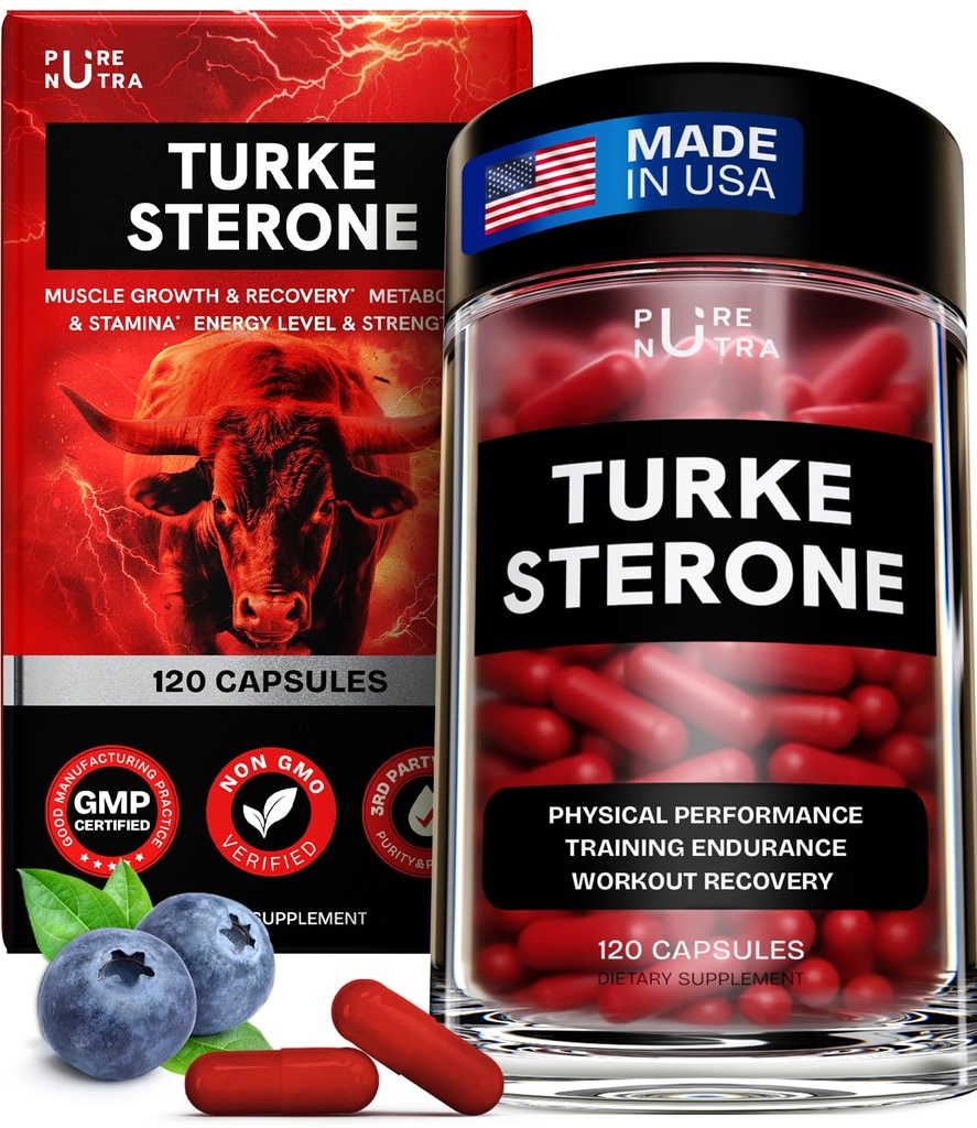 Turkesteron Supplement för Män - Organisk Turkesteron Supplement för muskeltillväxt w / Fadogi Agrestis Pterostilbene | Komplexerad Turkesteron Powder | 120 Turkestrone Vegan Capsules 1 Pack