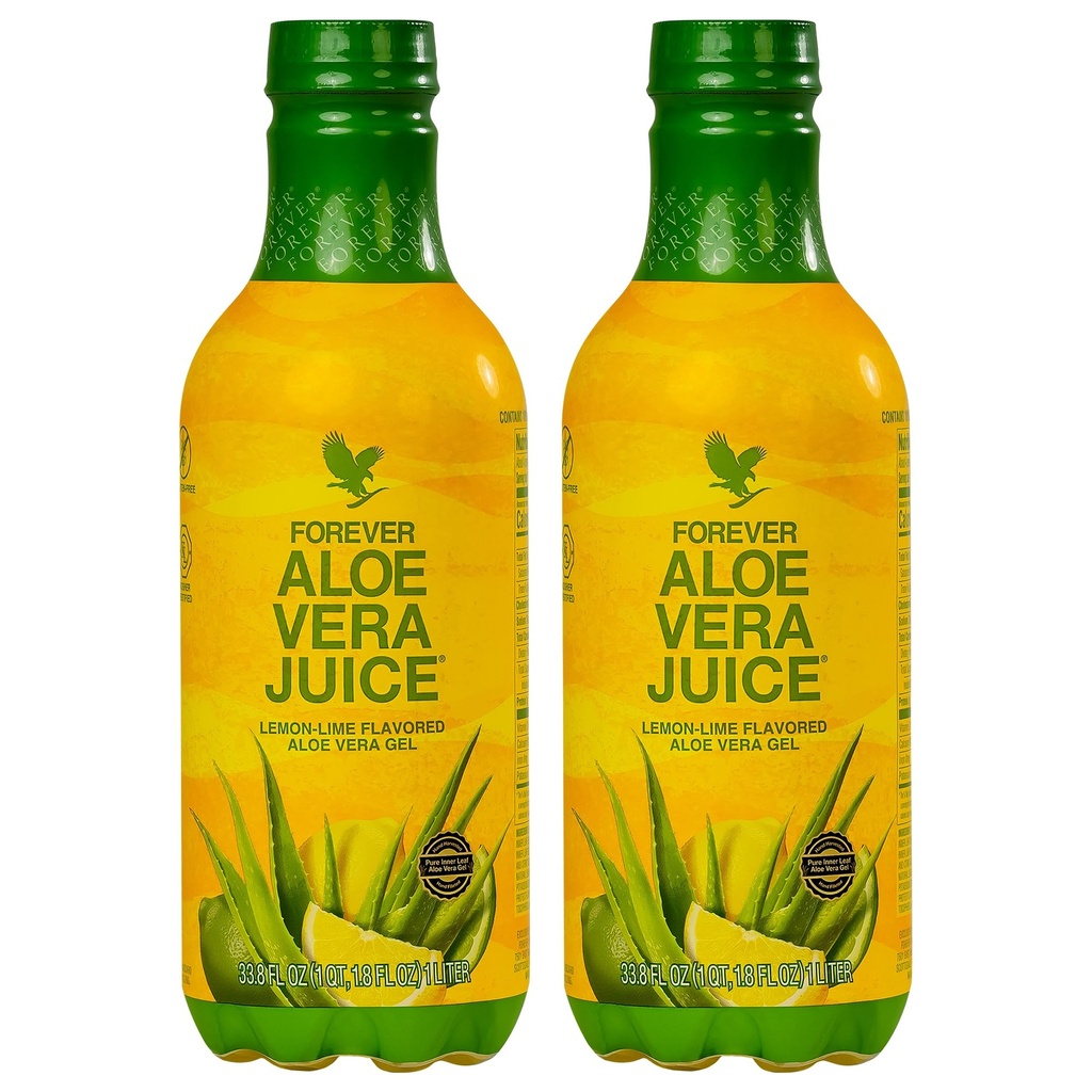 Forever Living - Aloe Vera Juice - Lemon Lime Flavor med ren inre Leaf Gel - Stöder Digestion och immunitet - 1L Varje (Pack av 2)