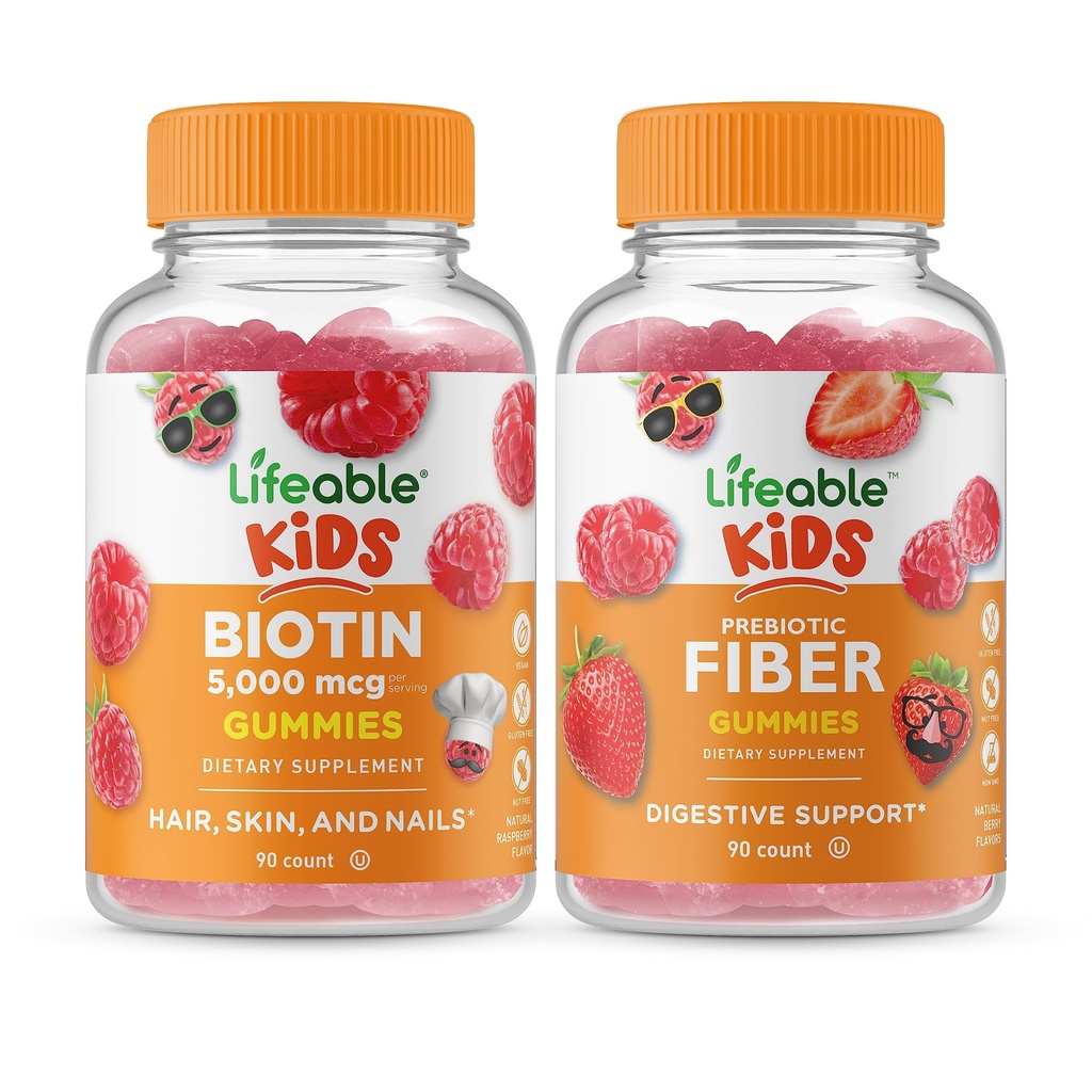 Livliga Biotin Kids + Prebiotic Fiber Kids, Gummies Bundle - Great Tasting, Vitamin Supplement, Gluten Free, GMO Free, Chewable Gummy