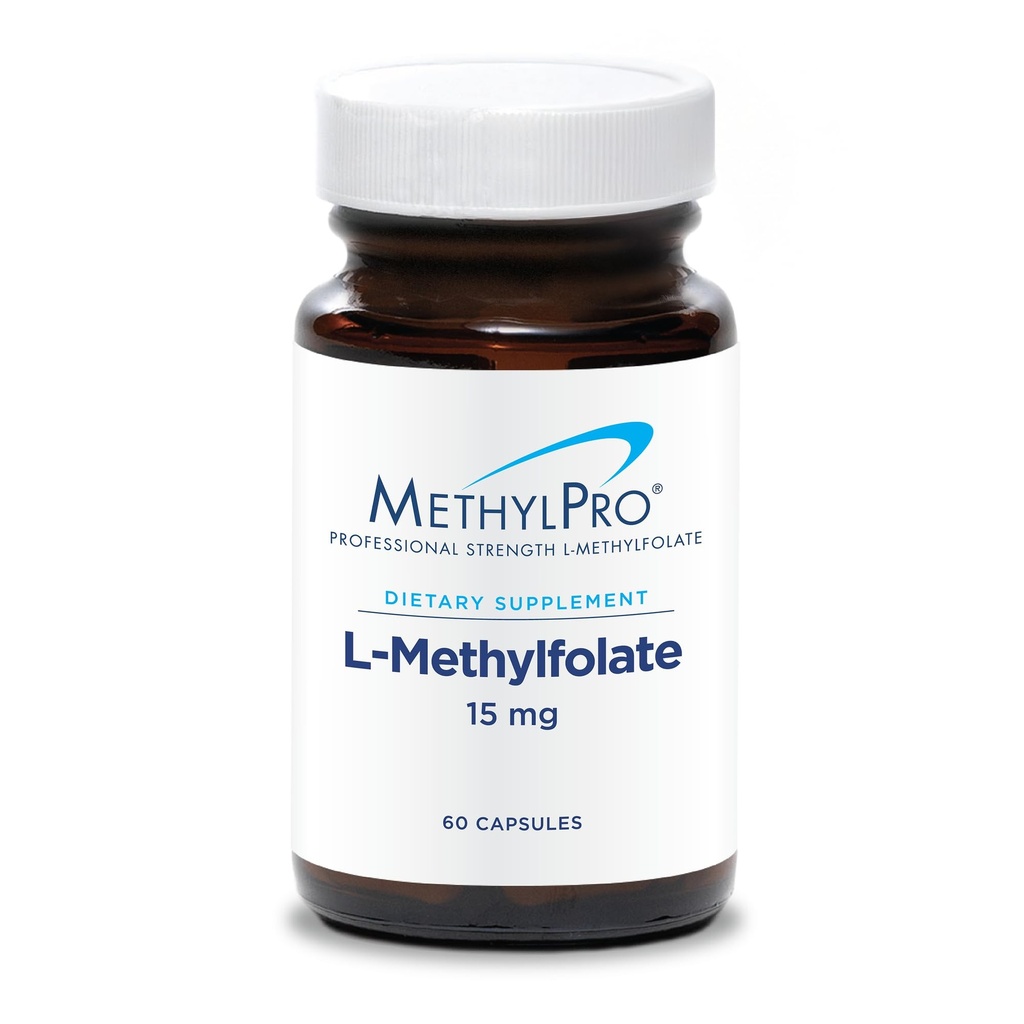 MethylPro 15mg L-Methylfolate (60 kapslar) - Professional Strength Active Methylfolate, 5-MTHF Supplement för humör, hjärnhälsa + immunsupport, icke-GMO + Glutenfri med inga fillers