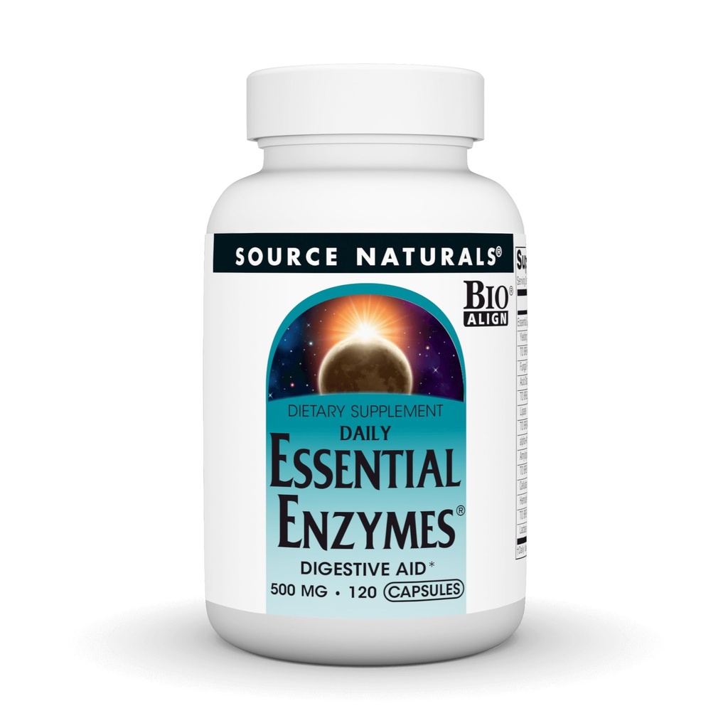 Källa Naturals Essential Enzymes 500mg Bio-Aligned Multiple Supplement Herbal Defense for Digestion, Gas & Constipation Relief - Strong Immune System Support * - 120 kapslar