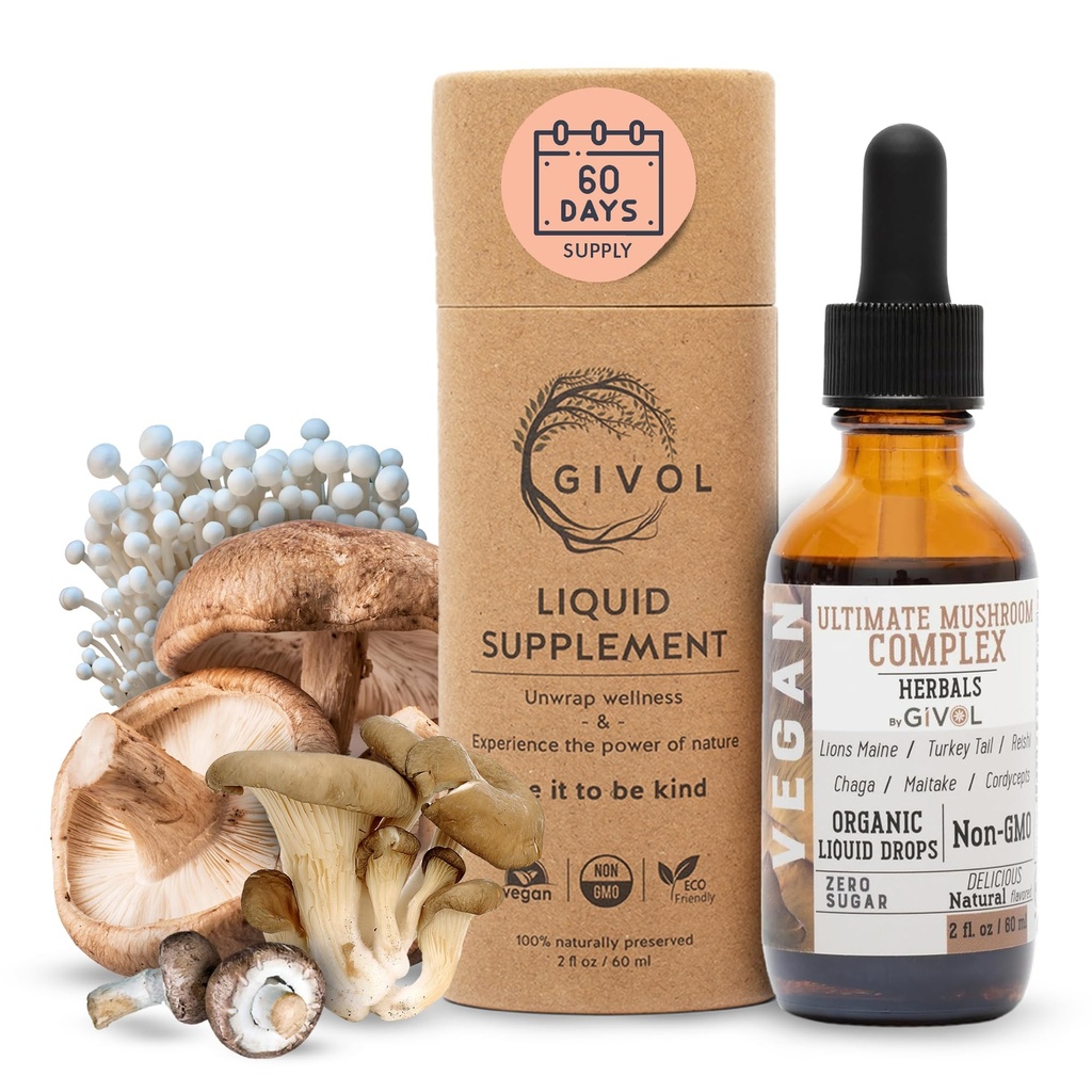 Ultimate Immune Mushroom Complex Liquid Drops: Dynamic Herbal Blend för förbättrad prestanda och energi, Fresh Lion's Mane, Reishi, Chaga Extracts, Vitamins, 60 Days Supply
