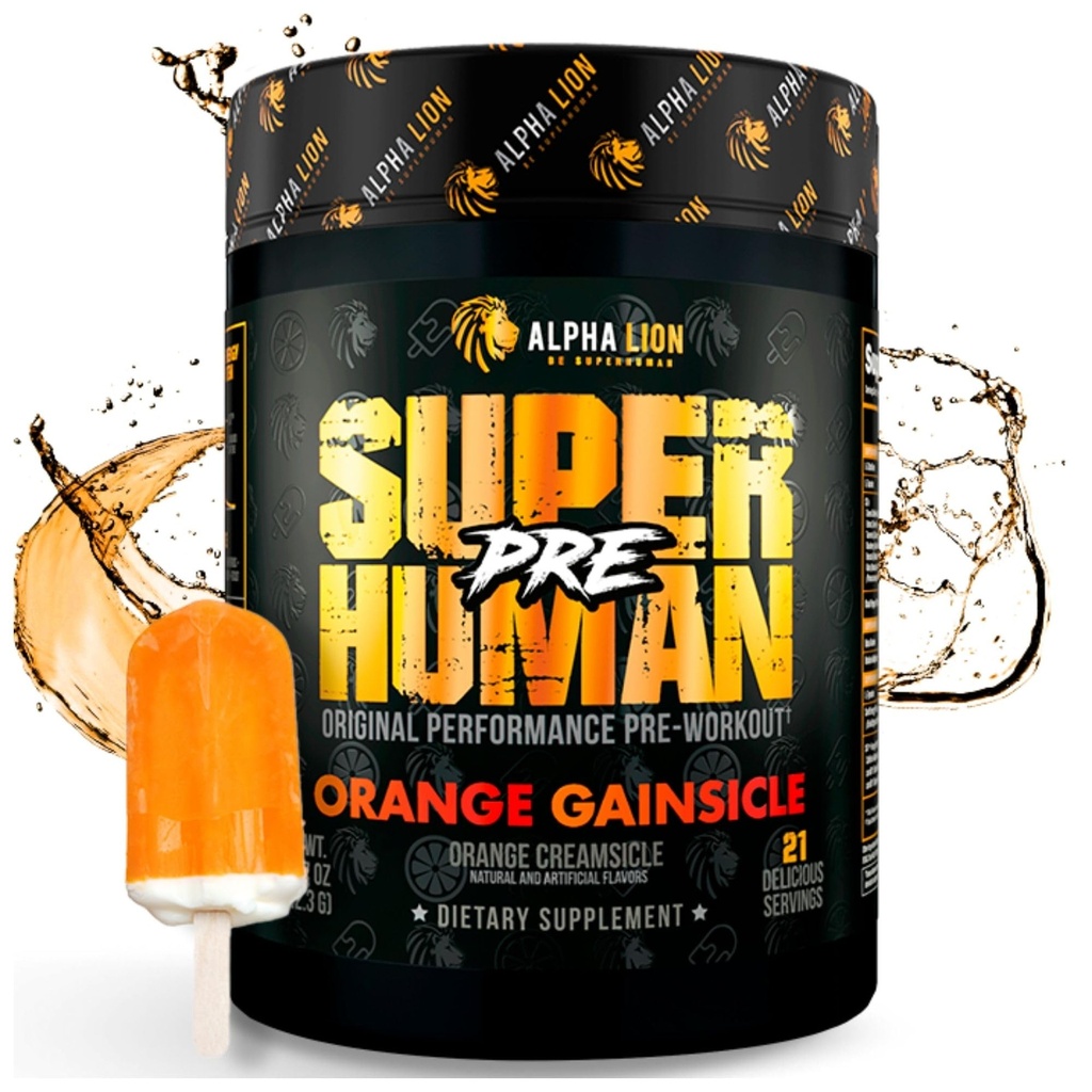ALPHA LION Superhuman Pre Workout Powder, Beta Alanine, L-Taurine & Tri-Source Caffeine för hållbar energi och fokus, Nitric Oxide & Citrulline för Pump (21 portioner, Orange Gainsicle)