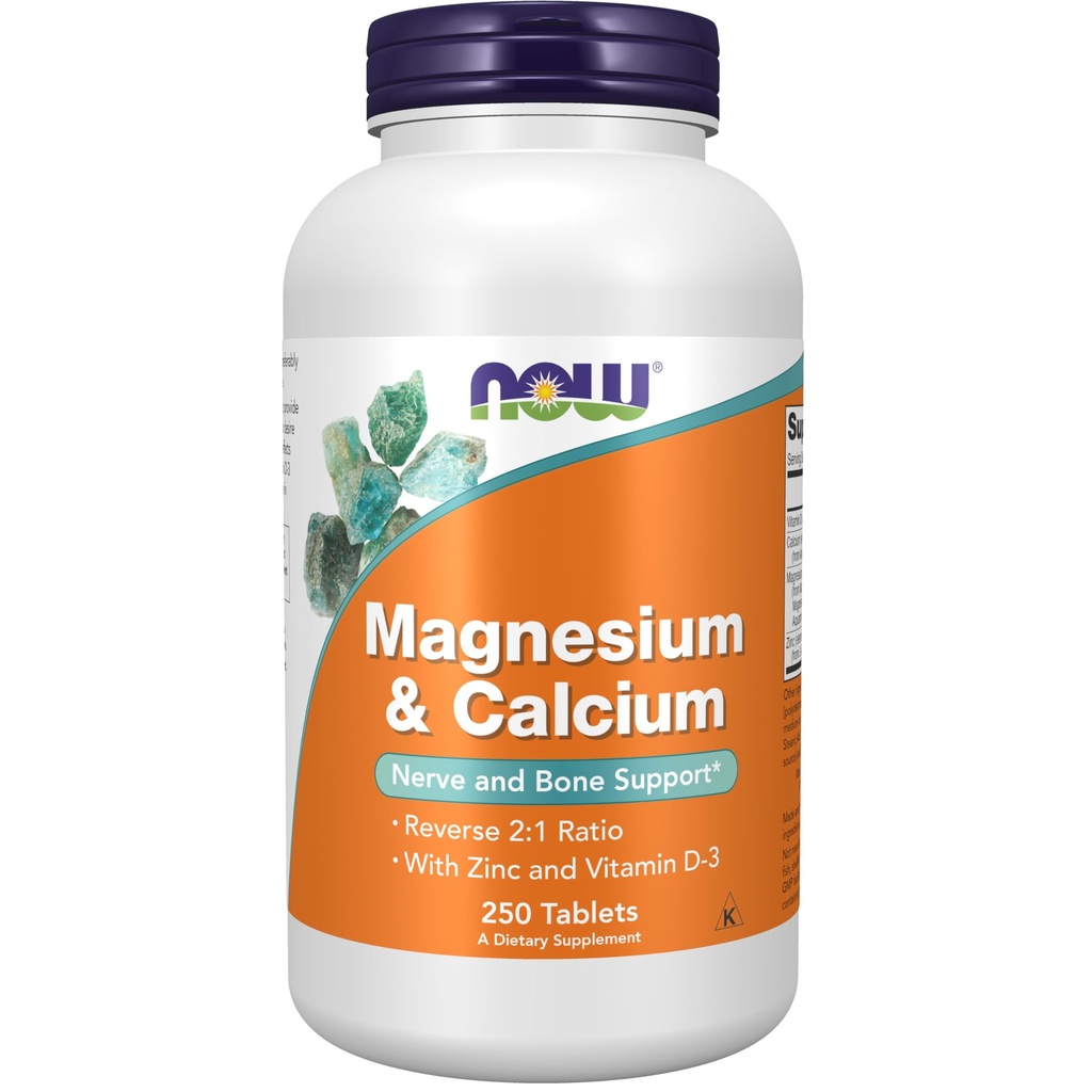 NOW Foods Supplements, Magnesium & Calcium, med Zink och vitamin D-3, Nerve och Bone Support *, 250 tabletter
