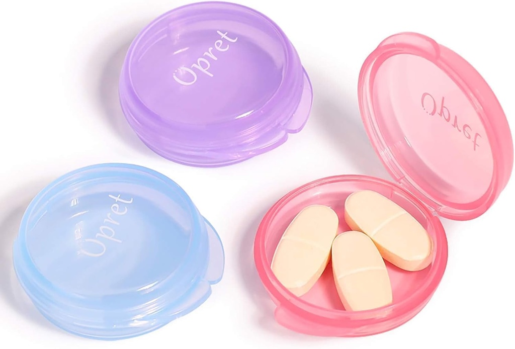 Opret Small Pill Box (3 Pcs), Cute Pill Case Portable för Pocket Purse Briefcase Travel Pills Box Medicine Storage Container Earplug Case (Rose & Blue & Purple)