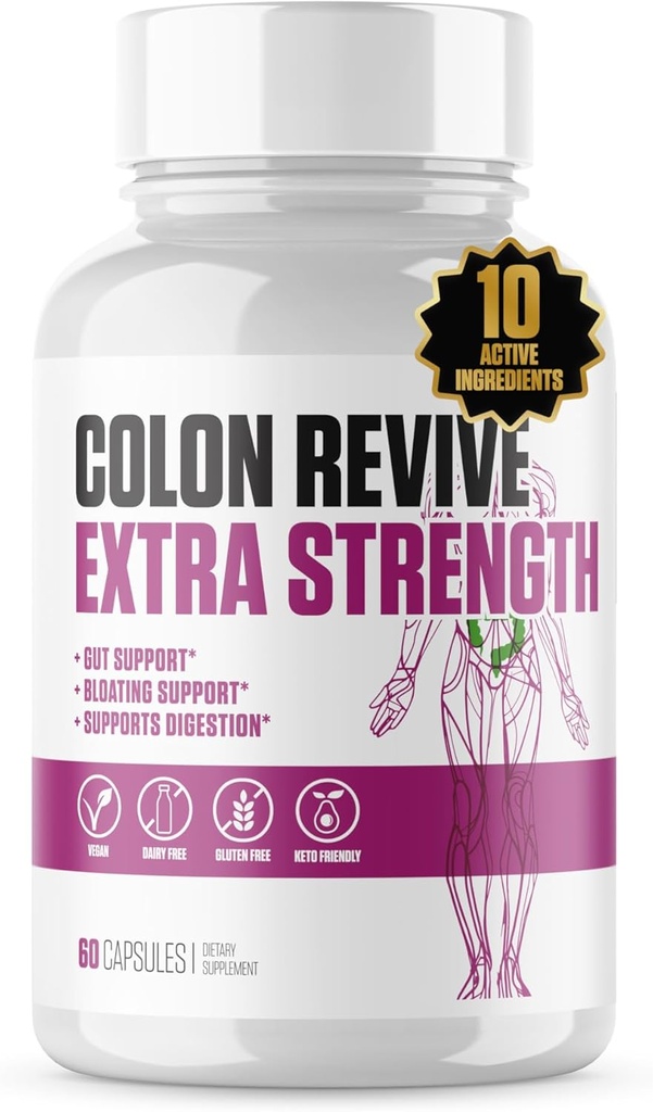 Colon Revive Extra Strength | # 1 Rated Colon Cleanse & Detox Supplement | Digestive Support, Reduce Bloating, Constipation Relief w/Buckthron, Alfalfa, Aloe Vera + Mer för Män & Kvinnor - 60 Pills