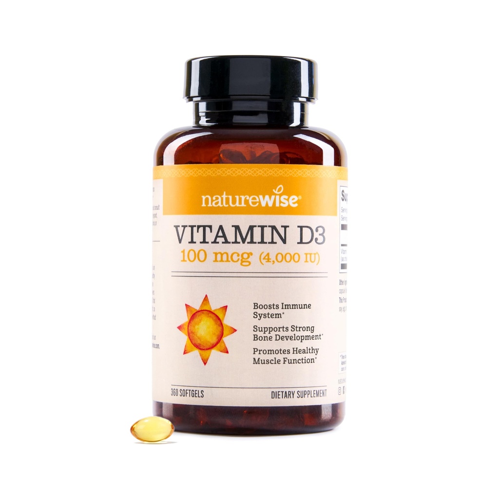NatureWise Vitamin D3 4000iu (100 mcg) 1-års leverans för immunstöd, hälsosam muskelfunktion och benhälsa - icke-GMO, glutenfri i organisk extra jungfruolja, (Mini Softgel), 360 greve