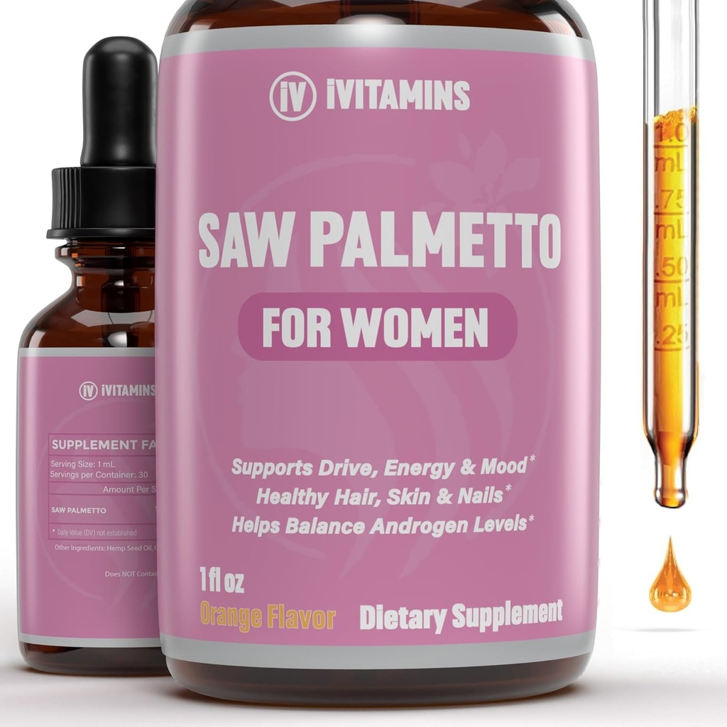 Såg Palmetto för kvinnor | Hjälper till att minska håravfall, stöder hälsosamt hår, hud, naglar, energi, humör och mer | DHT Blocker för kvinnor hårväxt | Såg Palmetto för kvinnor håravfall | 1 fl oz
