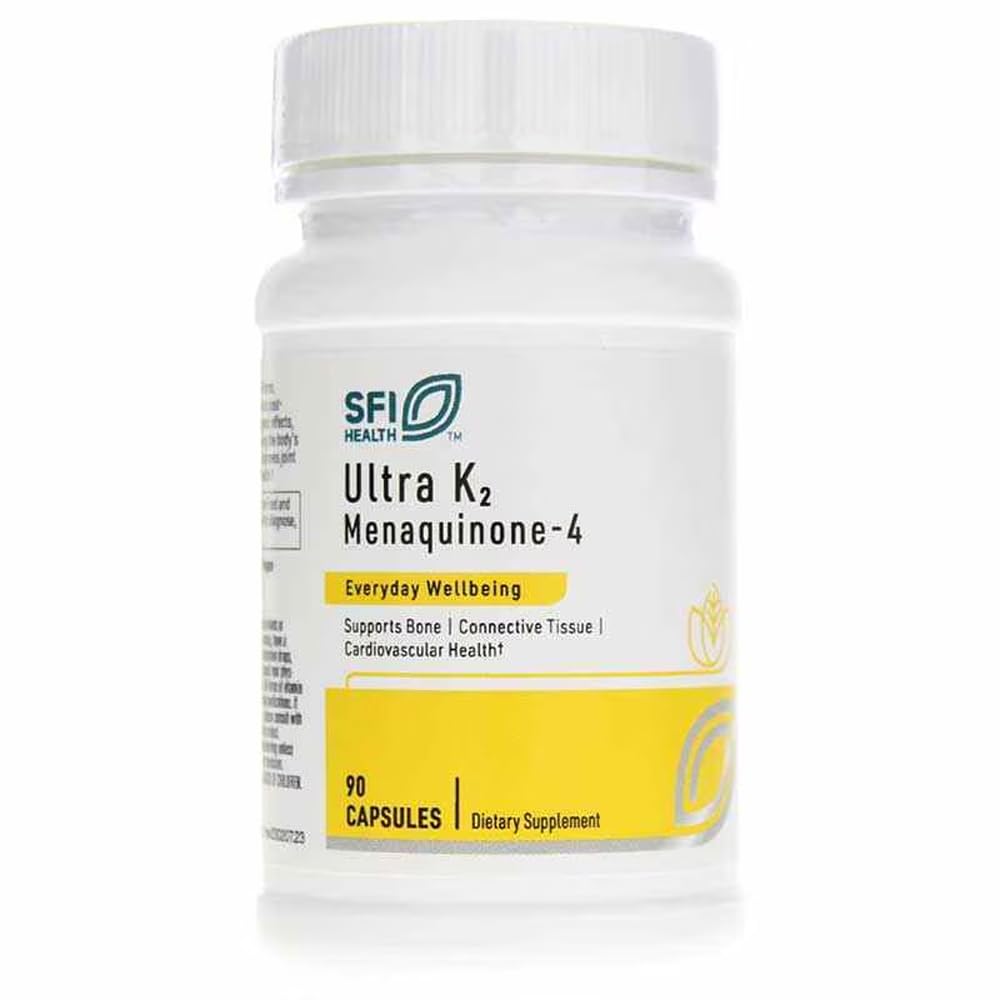 Klaire Labs SFI Health Ultra K2 Menaquinone - 4 - Vitamin K2 Supplement med 15mg Vitamin K2 MK4 per kapsel - Stöd Bone & Cardiovascular Health - Hypoallergenic & Vegan Vitamin K (90 kapslar)
