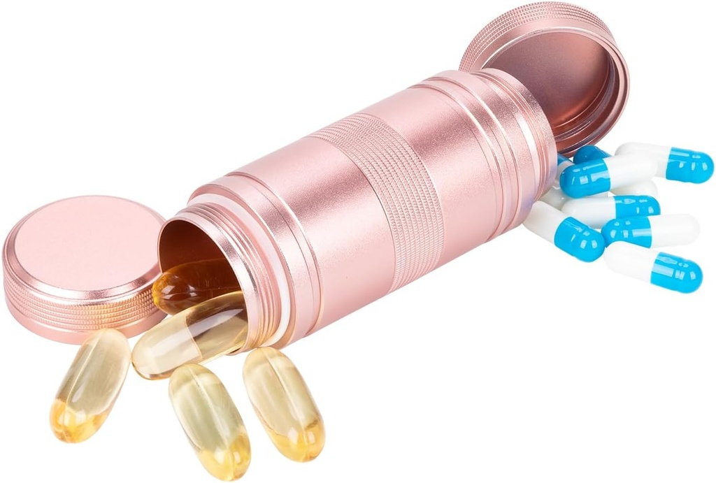 Small Pill Box Metal Pill Case - Portable Waterproof Pill Container för Pocket Purse, Travel Daily Pill Holder, Medicine Organizer för Vitamin/Fish Oil/Supplements Pink 1 Pack