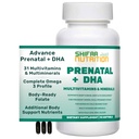 SHIFAA NUTRITION Halal Prenatal Vitaminer med DHA och Folic Acid | Hög styrka 90 Softgels, Keto-Friendly | Vitamin C 120mg, DHA 250mg, Folic Acid 800mg, EPA 90mg, Biotin & Iodine