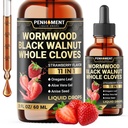 11in1 Wormwood Liquid Drops - Black Walnut Wormwood Liquid Extract med Whole Cloves, Reishi, Peppermint, Oregano, Aloe Vera, Anise Seed - 2 FL OZ - 60 Days Supply - Strawberry Flavor