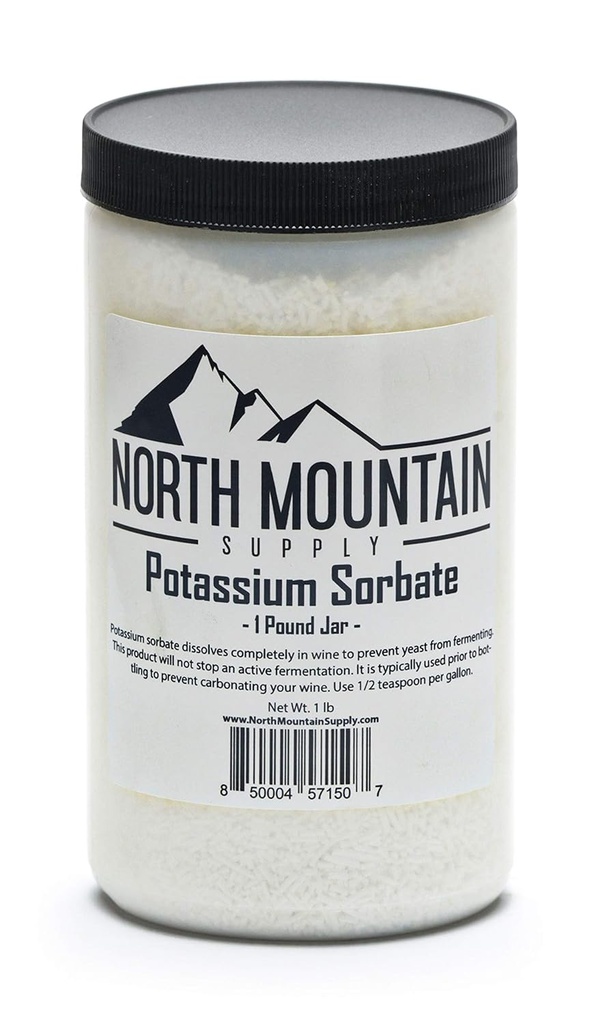 North Mountain Supply Food Grade Potassium Sorbate Stabilizer för vin, bryggning och livsmedelsbevarande - 1 pund Jar