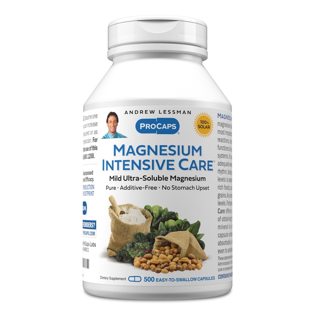 Andrew Lessman Magnesium Intensive Care 500 Capsules - 200mg Mild Ultra-Soluble Magnesium, stöder nerver, muskler, hjärna och hjärta, inga tillsatser, Gentle till även de mest känsliga magar