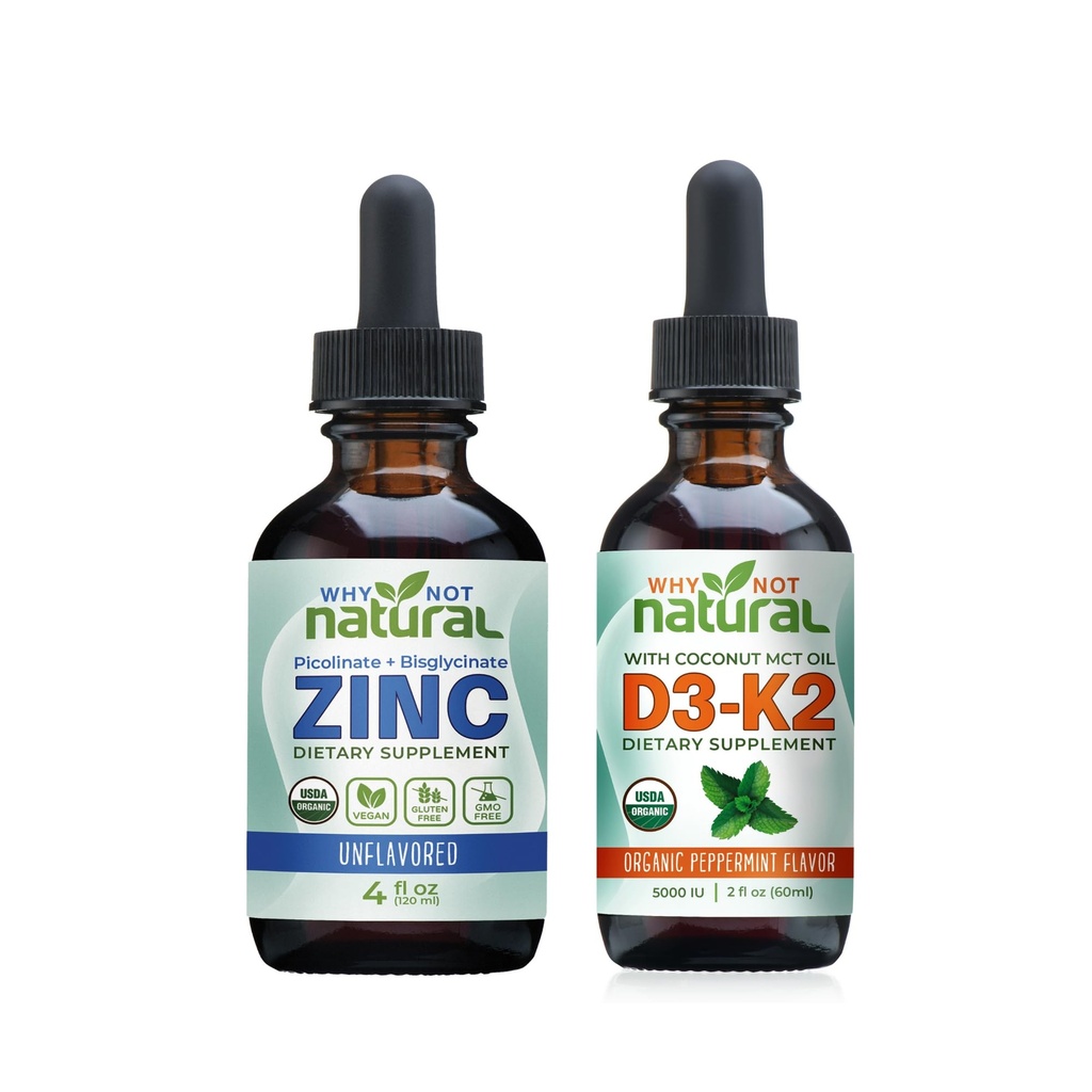 Organisk flytande zink och vitamin D3K2 droppar