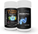 Intelligent Labs 2-i-1 Bundle of Kids Probiotics (6 miljarder CFU med Sunfiber och FOS) + Vuxenprobiotika (50 miljarder CFU, 10 stammar), ingen kylning behövs, 2 månader leverans per flaska