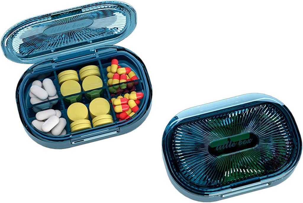 Small Pill Box, Moisture Proof Pill Case, Travel Pill Organizer för Pocket Purse, Daily Portable Medicine Vitamin, Fish Oil, Supplement (Blue)