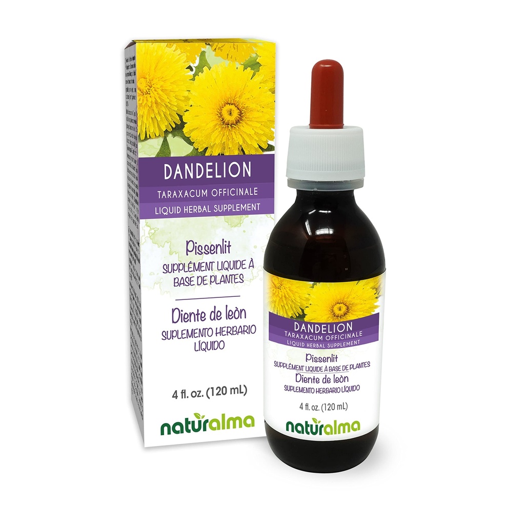 Naturalma Dandelion (Taraxacum officinale) Root och ört Alkoholfri tinktur - 4 fl oz flytande extrakt i droppar - Herbal Supplement - Vegan