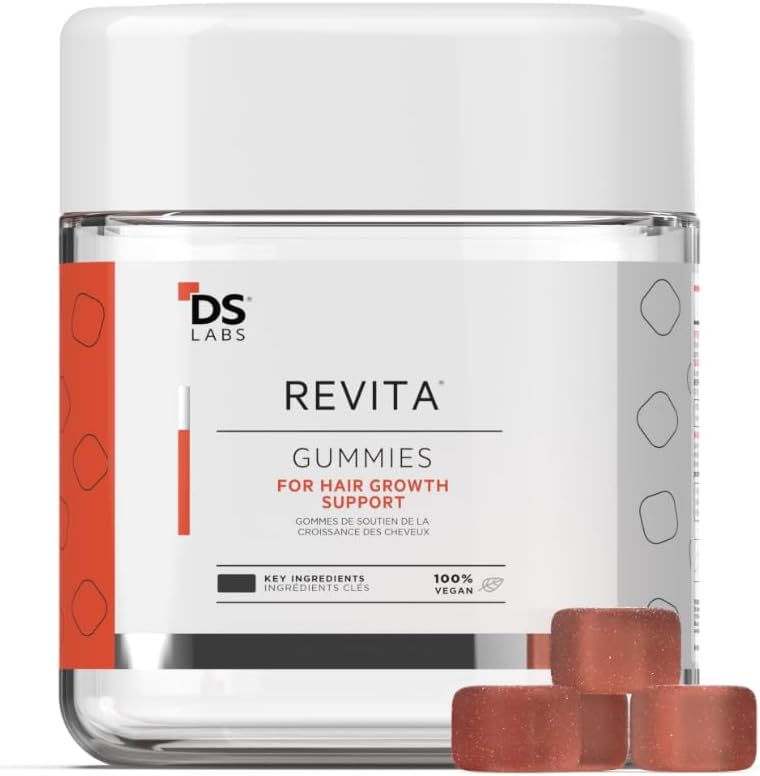 DS Labs Revita Hair Vitamin Gummies - Stöd för tjockare, Fuller Looking Hair, Med Biotin, Zink, Vitamin D, Järn, Magnesium & Melatonin, Vegan, Gluten-Free, Gelatin-Free, 60 Gummies