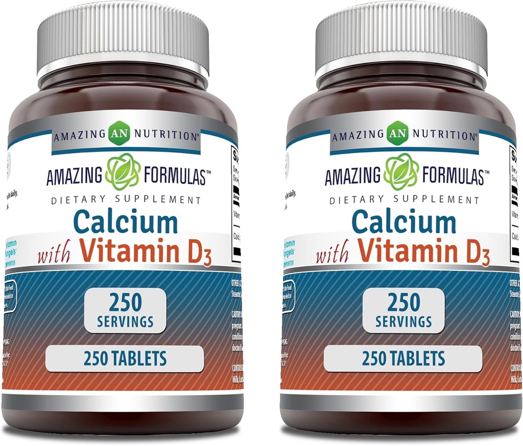 Fantastisk formler Calcium med vitamin D3 Supplement | Tabletter | Icke-GMO | Glutenfri | Made in USA (2 Pack, 250 greve)