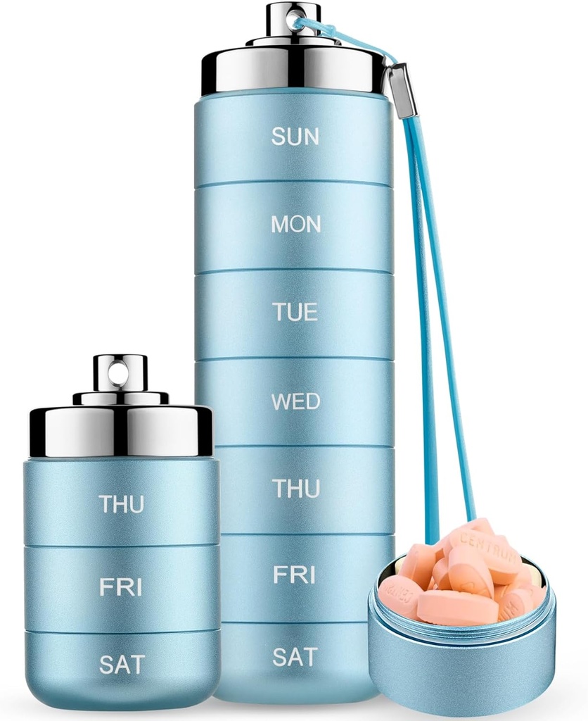 Mossime Metal Pill Organizer Weekly, Stackable Waterproof Travel Pill Box, Large Aluminum Alloy Pill Case Container, BPA Free 7 Day Daily Medicine Organizer för vitamin, fiskolja, tillägg