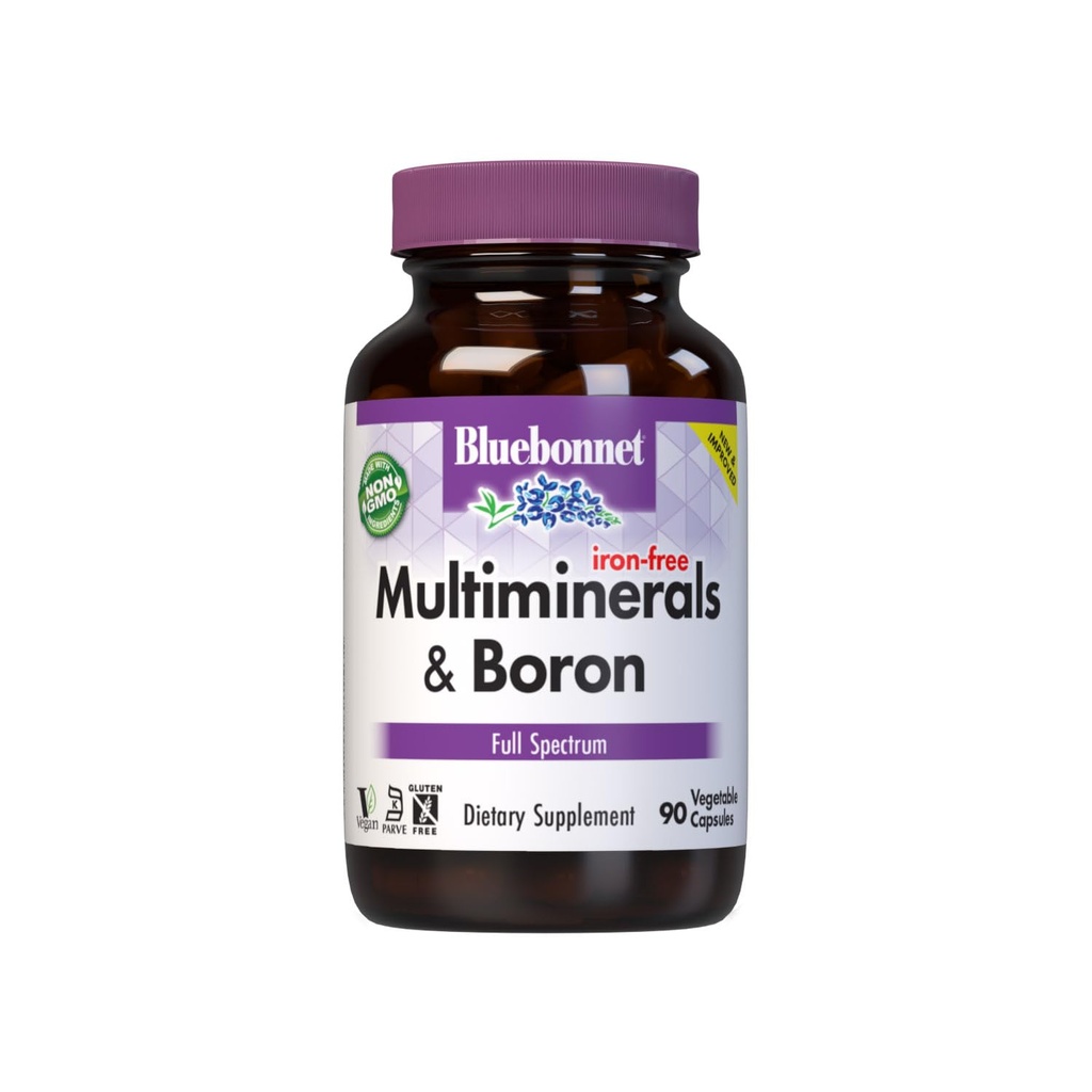 Bluebonnet Multi Mineral Plus Boron Vegetarian Capsules utan järnvit 90 Count