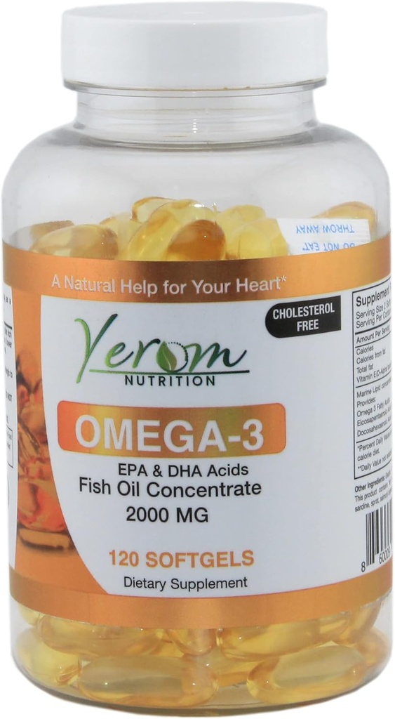 Omega 3 Fish Oil - High-Potency EPA & DHA, stöder hjärta, hjärna och gemensam hälsa, 120 Softgels.