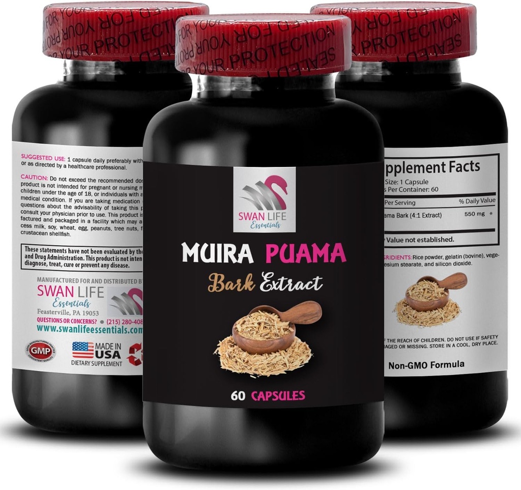 Plantbaserad energikälla - MUIRA PUAMA BARK EXTRACT - Naturens Power Surge, Active Boost Formula, Adventure Readiness, Botanical Power Source, Energizing Plant Power 1 flaska 60 kapslar