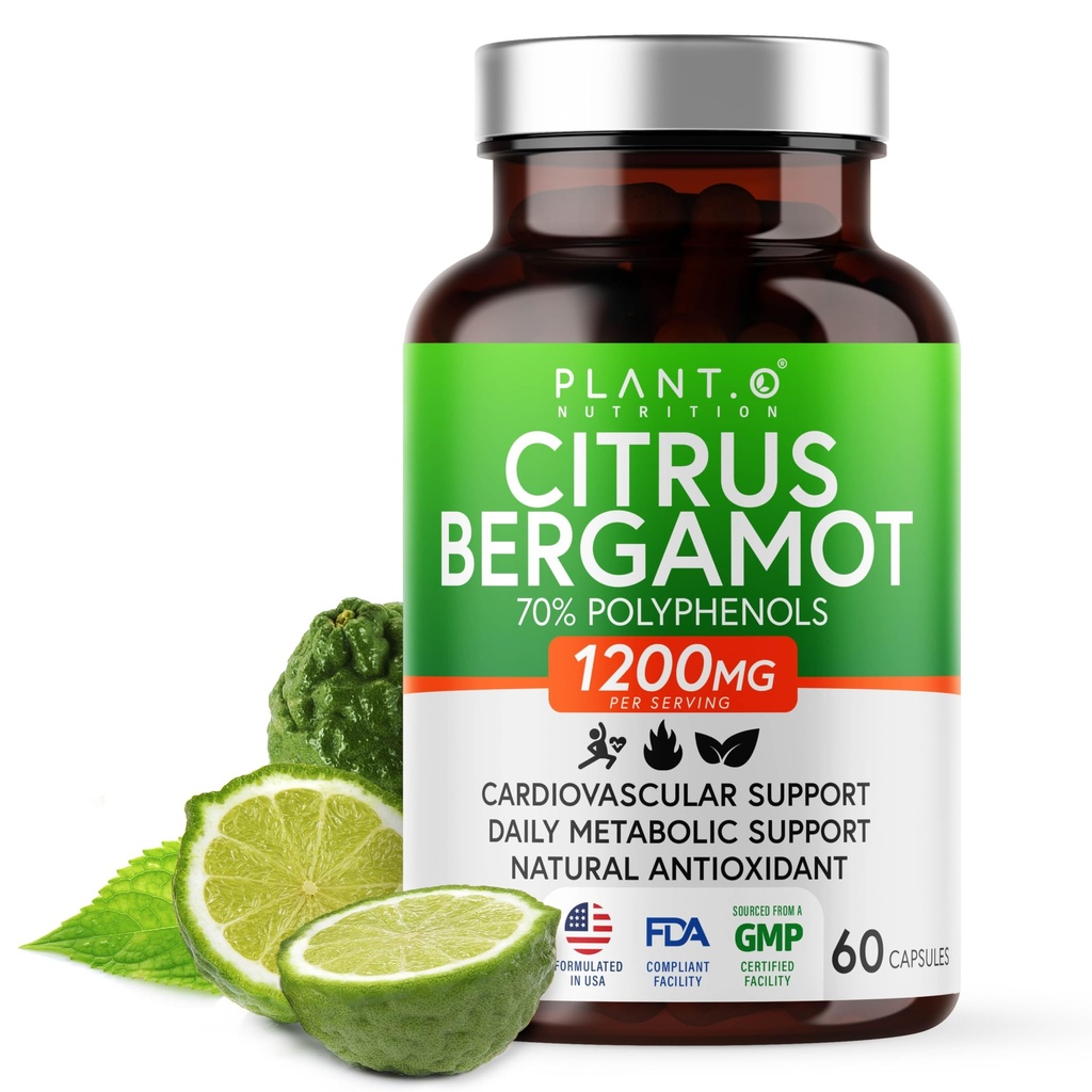 Citrus Bergamot Supplement 1200mg Högkoncentrerad till 70% polyfenoler - Pure Bergamot Extract för hjärthälsa, immunitet, antioxidant - 60 Veggie kapslar, Made in USA