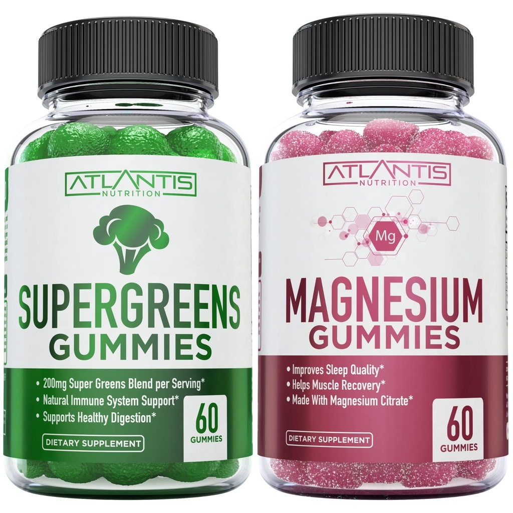 Supergreen & Magnesium Gummies - Magnesium hjälper muskler att återhämta sig, läckra supergreens med spinach, Broccoli, Beetroot, grönt te och Acai för immunitetsstöd - 60 Gummies