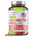 Purity Labs Antarctic Krill Oil 2000mg Omega-3 med Astaxanthin 800mcg Supplements för att stödja minne- Rich i Omega 3, Fatty Acids, DHA, EPA & Phospholipids - 60 Softgels