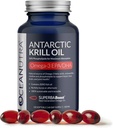 Wild Caught Antarctic Krill Oil 500mg Softgels, SuperbaBoost Omega 3 Supplement, EPA & DHA, Astaxanthin, Choline, 56% Fosfolipider, Sustainable, No Fish Oil, Vanilla Flavor (60-dagars leverans)