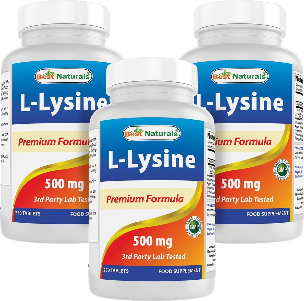 Bästa Naturals L-Lysin 500 mg 250 tabletter (250 greve av 3)