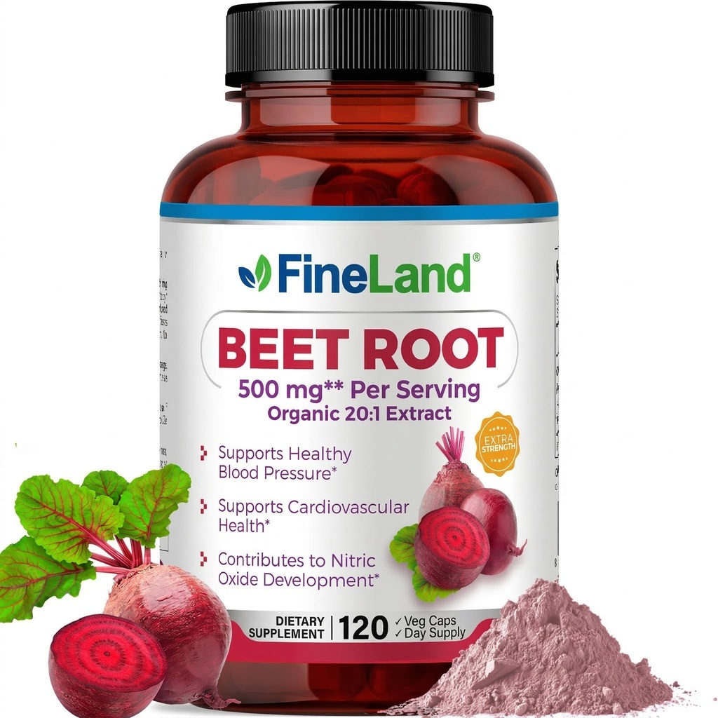 FineLand Beet Root Capsules | Blodtryck Stöd 10.000mg Likvärdig per portion | 20:1 Extrakt,120 Vegan Capsules - Immune System, Circulation & Heart Health - Non GMO, Made in USA