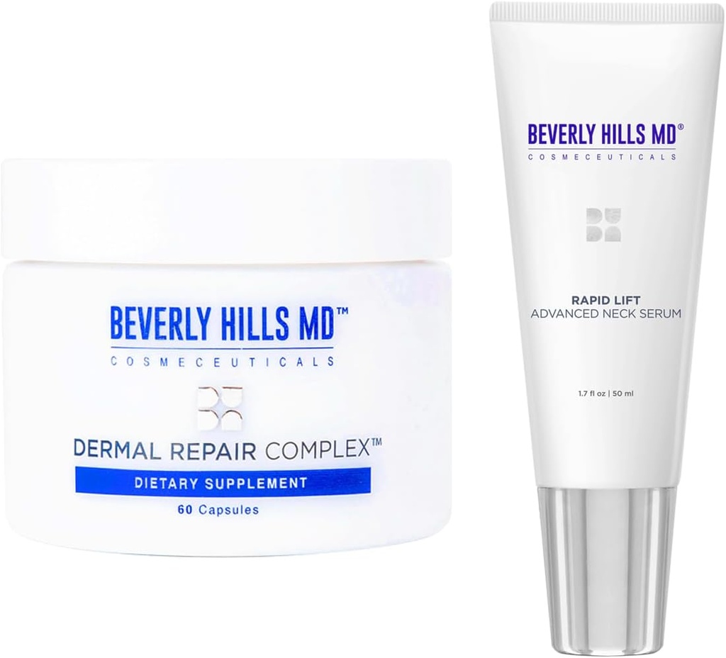 Beverly Hills MD Neck & Body Combo Regimen Bundle-Dermal Repair Complex & Rapid Lift Advanced Neck Serum- Hjälper w / Hydration, Utseende av åldrande hud, rynkor, Fina linjer och stödja Collagen