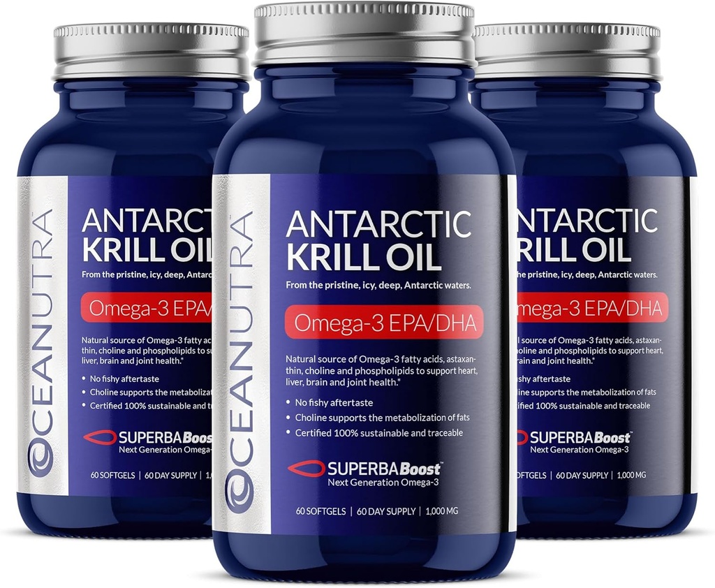 100% Pure Organic Krill Oil 1000mg, 180-Day Supply, Omega 3, Högsta koncentration 56% Fosfolipider, Vild Fångad, Hållbar Antarktisk SuperbaBoost, Astaxanthin, Omega xl, Hjärt, Hudvård, Ingen fiskolja