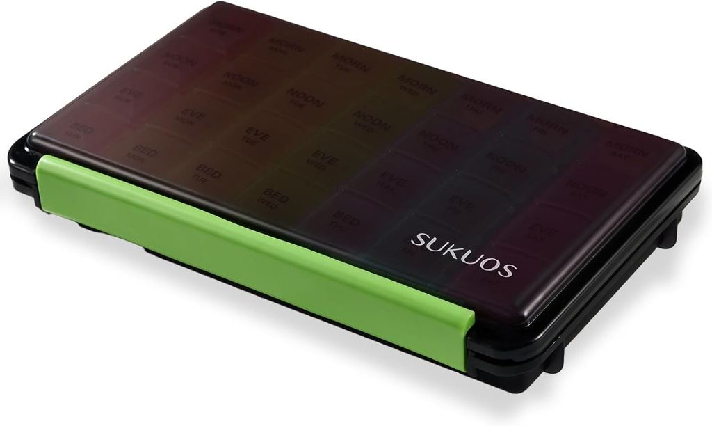 Sukuos Weekly Pill Organizer 7 Day 4 Times a Day, Moisture-Resistant Large Daily Pill Box Medicine Fall för vitamin / fiskolja / tillägg (Black)